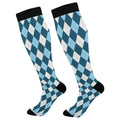 JUNZAN Buffalo Plaid Red Black Knee High Socks Compression Socks for Women Men Kid for Running Sports Nurse - color: Argyle Plaid Blue White
