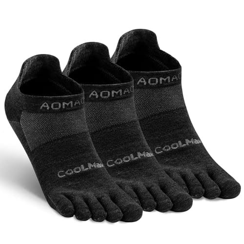 Toe Socks for Men and Women Athletic Running Coolmax Five Finger Ankle/Quarter Socks Breathable Lightweight, 3 Pairs - color: E4110# Black, size: Small