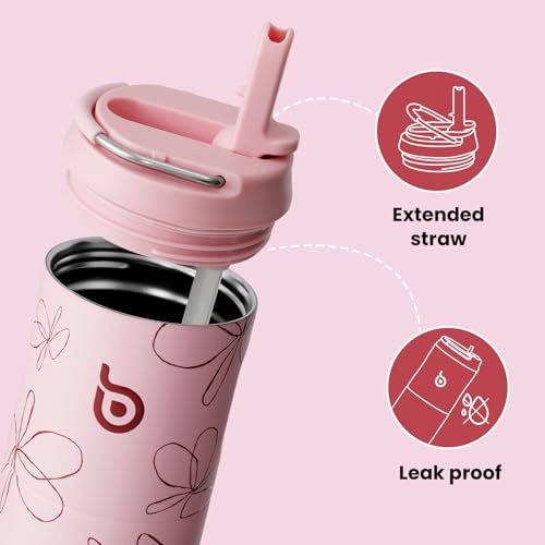 BOTTLE BOTTLE Insulated Water Bottle 24oz with Straw Lid and Handle Sports - color: Flower Frenzy