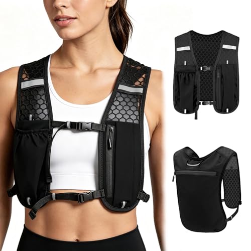 Running Vest Backpack, 120G Lightweight Running Pack with Phone Holder and Bottle Pocket, Reflective Adjustable Running Vest for Marathon, Hiking, Cycling, Men Women