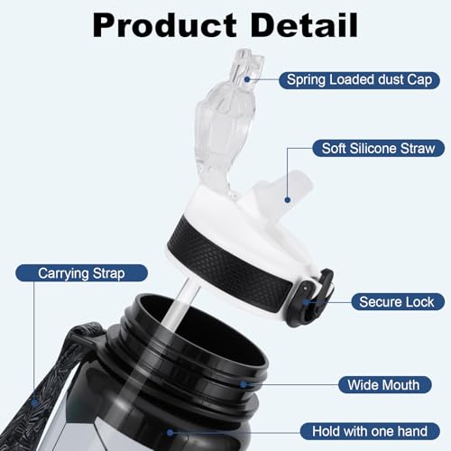EYQ 32oz Water Bottle with Straw, Sports Bottle with Time Marker - color: soccer