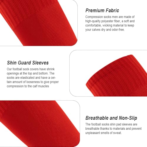 4 Pairs Leg Sleeves for Soccer, Shin Guard Sleeves Accompany Grip Socks, Youth Adults - color: Red