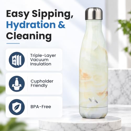 Konokyo 17 oz Insulated Stainless Steel Water Bottle, Marble Jade - color: Marble-Jade, size: 17 Ounces