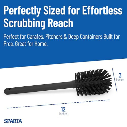 SPARTA 12 Inch Bottle Brush with Polyester Bristles and Plastic Handle, Color Coded, Large Round Head Cleaner for Bottles Jars and Food Service Equipment, Black - color: Black