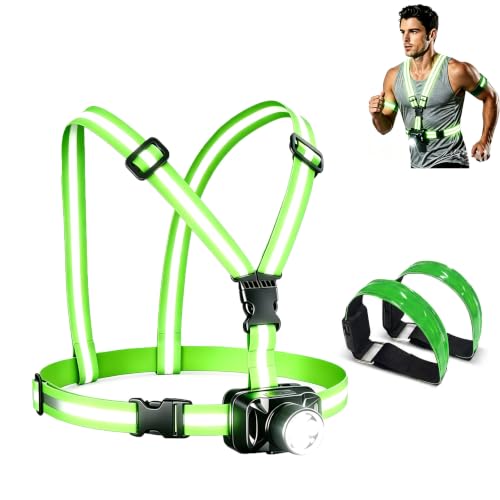 LED Reflective Running Vest, 2-Piece Rechargeable LED Armband Set, IPX4 Waterproof 90° Adjustable Running Lights for Walking Cycling, 4-25H Runtime