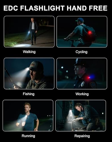 Minsk Rechargeable EDC Flashlight, Mini Flashlights Clip-on Light, 90° Rotatable Head Pocket Light, 500 Lumen Portable Flashlight of Magnetic for Running, Camping, Cycling, Emergency(Black)