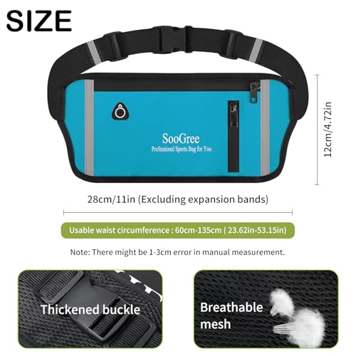 SooGree Fanny Packs for Women Men Slim Running Belt Waist Pack Runners Bag Waterproof Money Belt Phone Holder for Sports Hiking Traveling Walking Reflective Strip Adjustable Strap - color: Blue, size: 1187