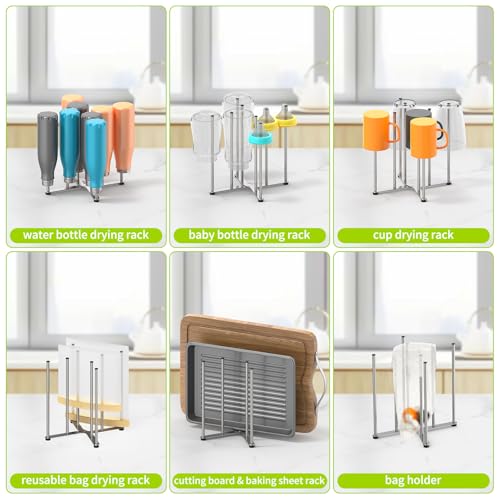Reusable Bag & Bottle Drying Rack, Collapsible Countertop Organizer - size: Large