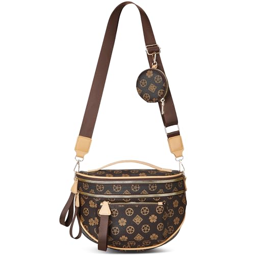 Makes Checkered Crossbody Bag Bum Bag for Women with Pouch - color: Coffee Flower