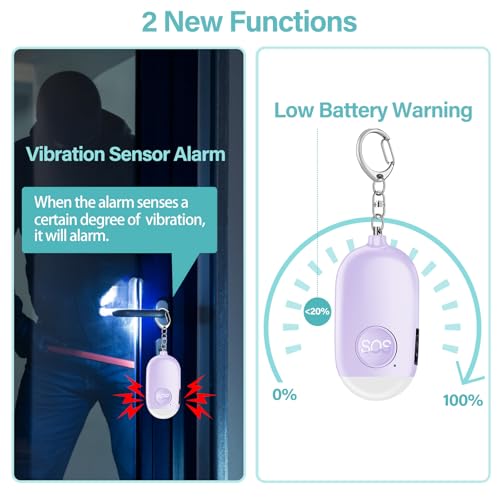 Hion Personal Safety Alarm for Women, Rechargeable 130dB Self Defense Alarm Keychain with LED Flashlight, Emergency Safe Sound Security for Children Elderly College Girls Men, Purple - color: Purple