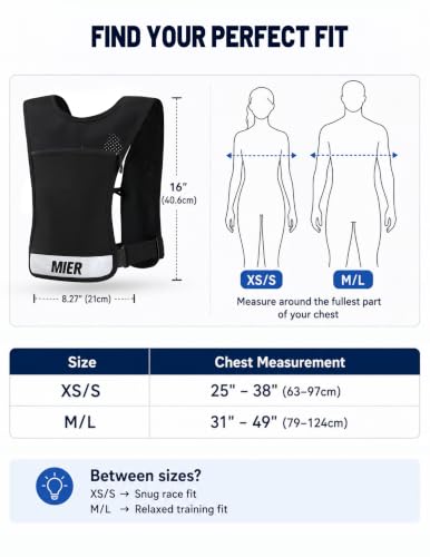 MIER Running Hydration Vest for Women Men, 500ml Soft Flask & Phone Holder - color: Black, size: XSmall/Small