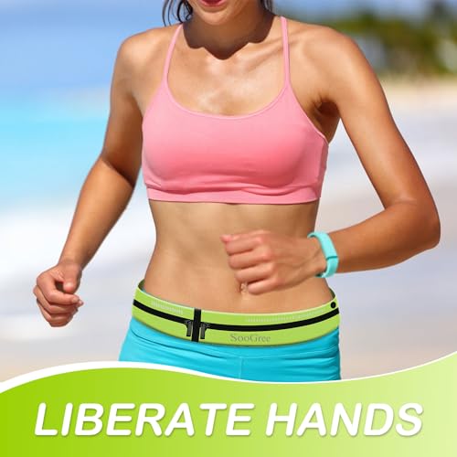 SooGree Slim Running Belt, Sport Fanny Pack for Women Men, Dual Pouch Sweatproof Reflective Waist Bag for Hiking Travelling Cycling Workout Gym(Green) - color: Green, size: 1082