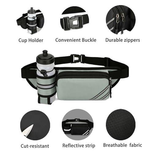 Fanny Pack with Water Bottle Holder for Men Women – Large Hiking Fanny Pack with Adjustable Strap Belt for Cycling Hiking Dog Walking Outdoor, Water Resistant Pack Gray(Bottle Not Included) - color: Grey