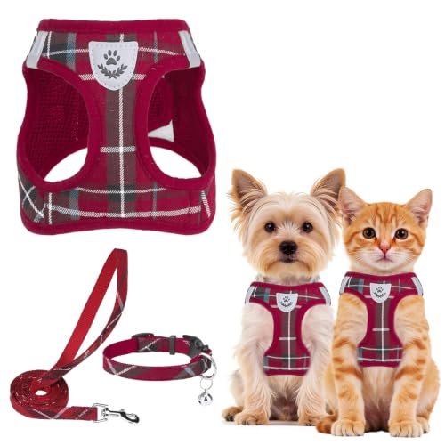 PUPTECK Dog Harness, Collar and Leash Set No Pull for Small Medium Sized - color: Red, size: XS (CHEST 13"-14.5")