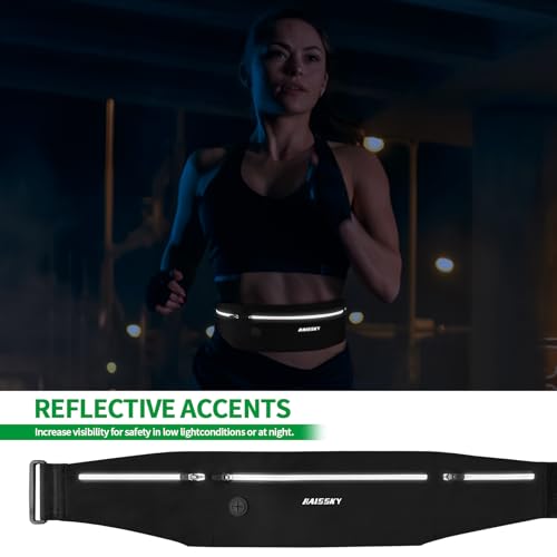 Slim Running Belt Fanny Pack for Men Women, Running Phone Holder, Waist Pack Runners Bag Money Belt with 3 Separate Zipper Pouch to Store Your Phone Key Money Safe, Waist Bag-Black - color: Dark