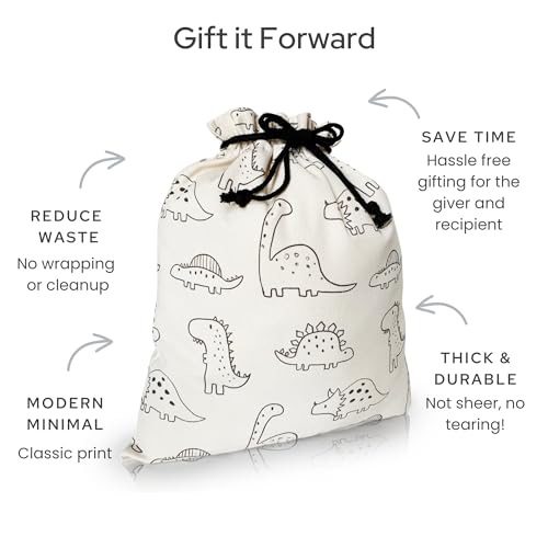 Gather & Knot Drawstring Gift Bags | Premium Canvas | 20" Large 12" Small | Reusable Fabric Wrap for Baby Shower or Boy Birthday | Dinosaur - color: Dinosaur