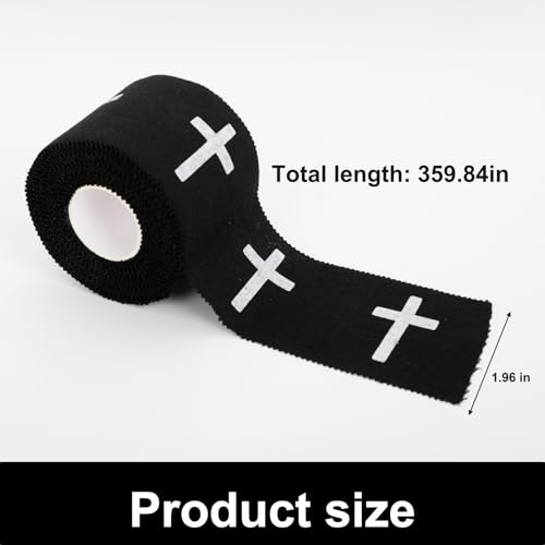 2Pcs Black Athletic Wrist Ankle Tape for Tennis Baseball Soccer Boxing, Self-Adhesive Sports Wrap, Christian Cross Design, 1.96in x 359.84in - color: Black