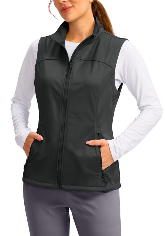 Soothfeel Women's Vest with 4 Pockets Lightweight Jacket Hiking Travel - color: Dark Grey, size: Medium