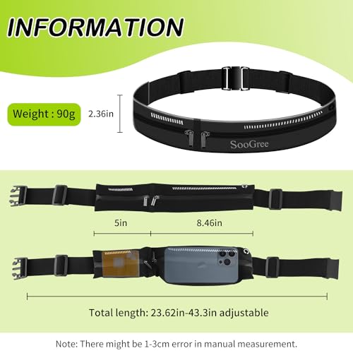 SooGree Slim Running Belt, Sport Fanny Pack for Women Men, Dual Pouch Sweatproof Reflective Waist Bag for Hiking Travelling Cycling Workout Gym(Black) - color: Black, size: 1082