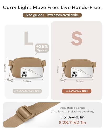 Pritent Fanny Packs for Women Crossbody Belt Bag With Zipper Back Pocket - color: Khaki, size: Small