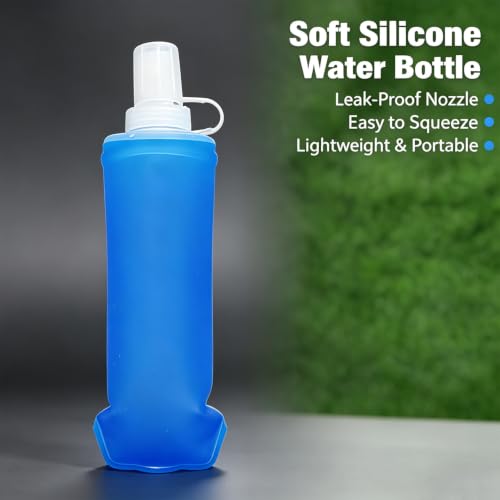 Packable Soft TPU Water Bottle for Outdoor Running Sports, 500 ml, Blue - color: Blue