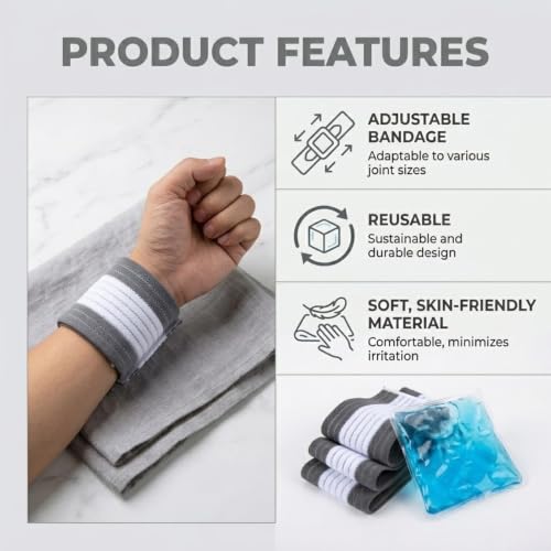 6 Pack Ice Pack Extension Straps - 35"x3" Elastic Wrap for Hot & Cold Packs - color: Gray and White