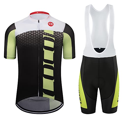Coconut Ropamo CR Men's Cycling Jersey Set Road Bike Jersey Zipper Pocket Bib Shorts with 4D Padded Cycling Clothing Set - color: Green/Black, size: XX-Large