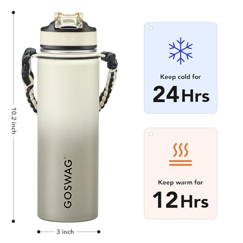 GOSWAG 24oz Insulated Stainless Steel Travel Water Bottle, 2 Lids - color: Beige-Gray Ombré