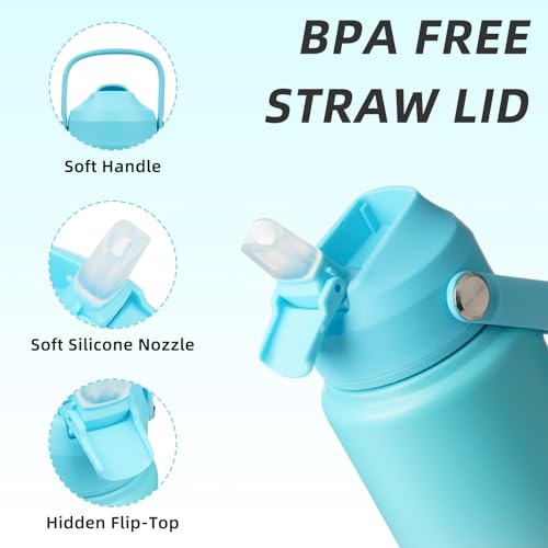 BJPKPK 24oz Insulated Water Bottle, Stainless Steel Bottle with Straw Lid - color: Sea Salt, size: 24 Ounces