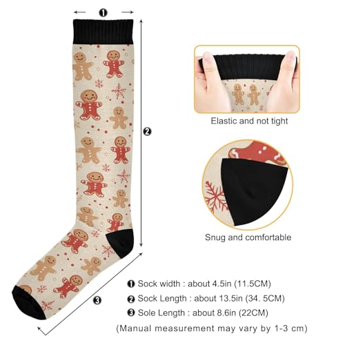 Snowflake Red Christmas Compression Sock for Women Men Funny Support Knee High Socks Running,Nurses,Travel - color: Christmas Gingerbread