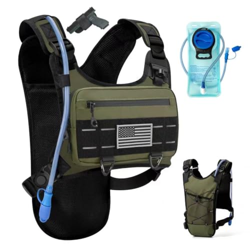 Running Hydration Vest with 2L Water Bladder， Lightweight Adjustable Hydration EDC Chest Pack for Men and Women, Water Backpack for Hiking, Cycling - color: Green