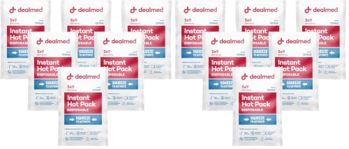 Dealmed Instant Hot Pack – Pack of 12, 5" x 9" Disposable Hot Packs for Injuries, Swelling, Sprains, Muscle Soreness and More, Single Squeeze Activation - size: 12 Pack