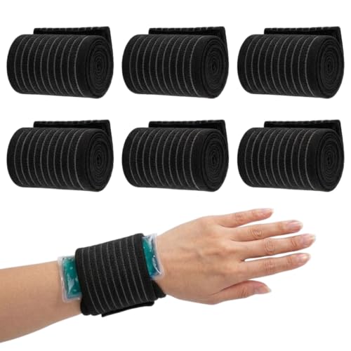 6 Pack Ice Pack Extension Straps - 35"x3" Elastic Wrap for Hot & Cold Packs - color: Black