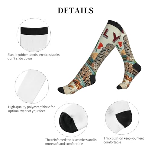 Compression Socks Knee High Circulation Support Socks For Women Men Athletic Running Work Hiking Cycling Travel - color: Italy