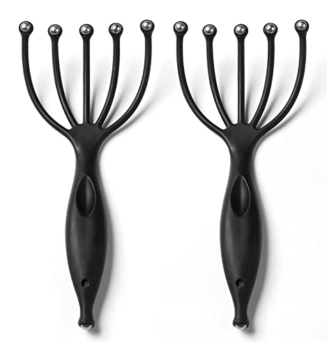 Head Massager,Protable Handheld SPA Scalp Massage Tool for Deep Relaxation & Stress Reduction Wet and Dry in The Office Home SPA (2-Pack) (Black Black) - color: Black Black