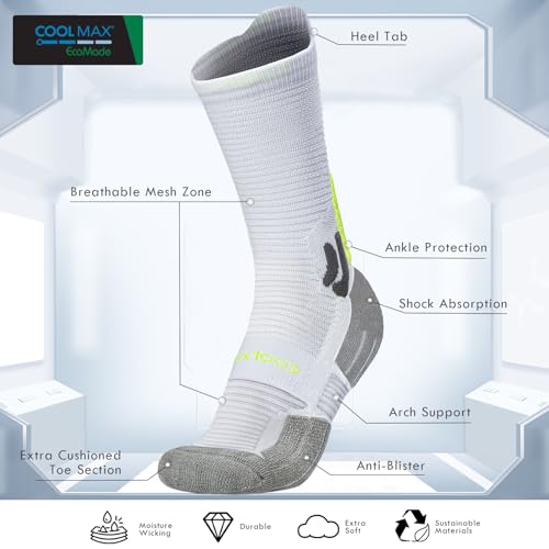 BRISIRA Coolmax Bamboo Viscose Compression Running Socks Crew Mid Calf - color: 3 Pairs Black White Blue, size: 9-13