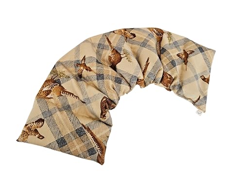 Microwavable LOVEwrap Neck & Shoulder wrap -Heated microwavable Warming Soothing Muscle Pain Relief Fatigue Relaxation - Unscented 6 x 24 - flaxsSeed - Natural Soft Cotton - Pheasant Bird Plaid Beige - color: Pheasant Plaid