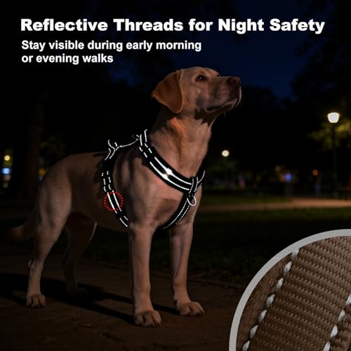 No Pull Dog Harness with Handle, Reflective Soft Mesh Padded Vest - color: Chocolate, size: L
