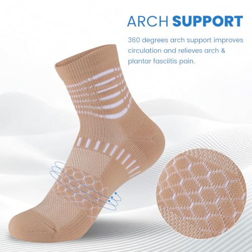 IRAMY Ankle Compression Socks Women Men Plantar Fasciitis Relief 3/5 Pairs - color: Light Brown+oatmeal+white-khaki(3 Pairs), size: Small