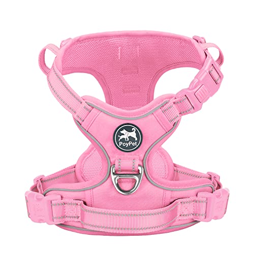 PoyPet No Pull Dog Harness, Reflective Vest with 2 Leash Clips & Handle - color: Light Pink(Matching Trim), size: S