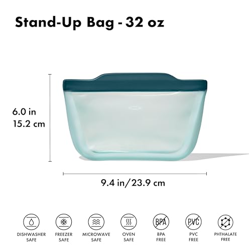 OXO Good Grips Silicone Reusable Bag - Stand-Up Quart (32 oz) Lagoon - color: Lagoon, size: Quart (32 oz)