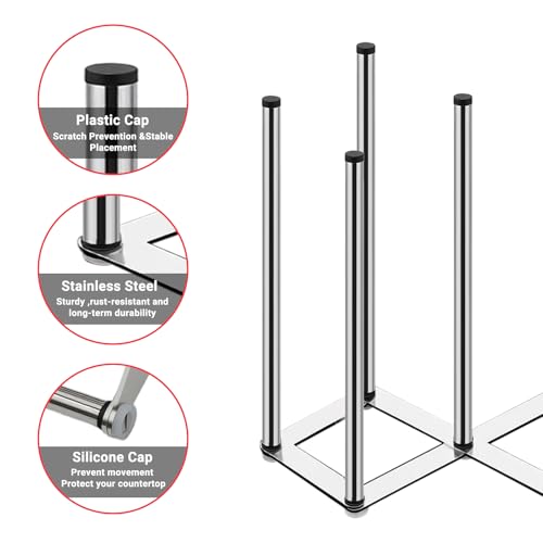 Stainless Steel Bottle Drying Rack with Non-Slip Silicone Mat – Foldable Water Bottles Dryer Stand for Cups, Tumblers, Wine Glasses & Baby Bottles, Space-Saving Countertop Bottle Rack Organizer