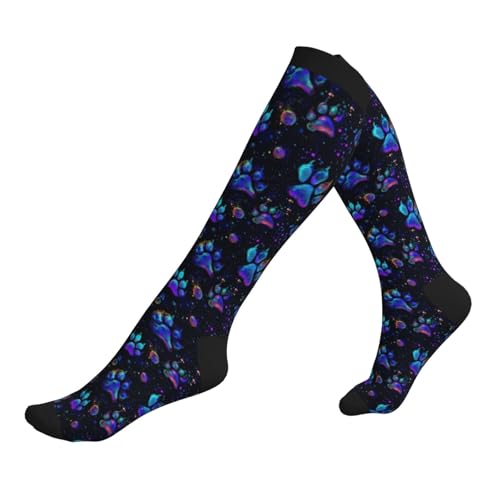Compression Socks Women Knee High Support Circulation Stockings for Running Cycling Flying - color: Paw Print