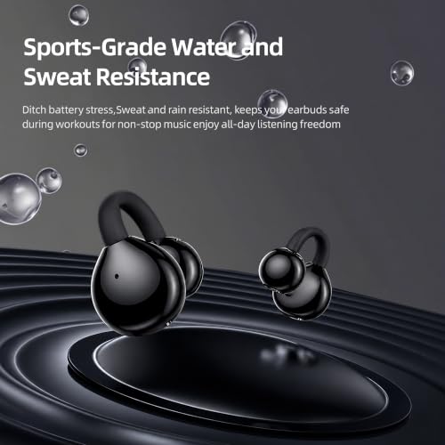 Open Ear Earbuds Clip On Headphones Wireless Earbuds for Workout(Black) - color: Black