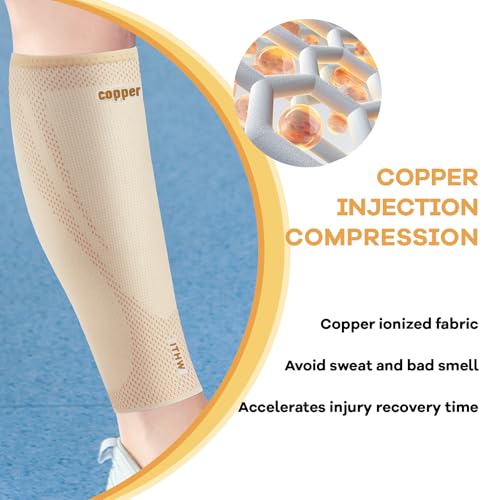 Copper Calf Compression Sleeves for Men Women, Shin Splint Relief, Grip - color: Nude, size: Medium