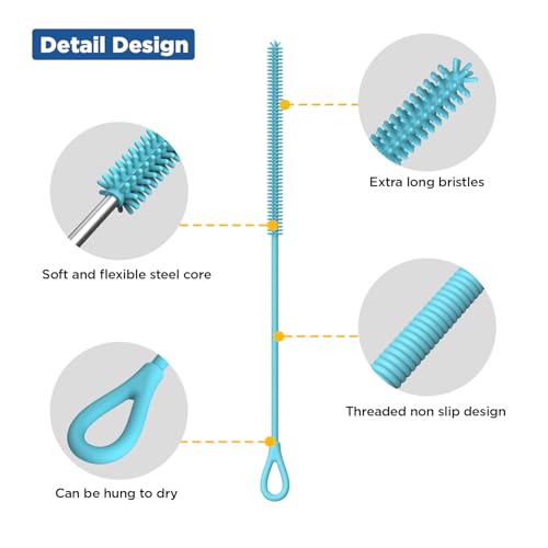 YOTIME Silicone Straw Cleaner Brush, 2Pcs Reusable Straw Brush, Blue - color: Blue