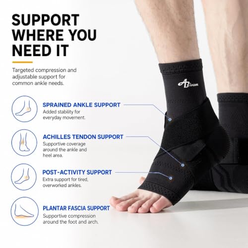ABIRAM Ankle Brace Compression Sleeve with Adjustable Support Strap - color: Rose, size: Medium