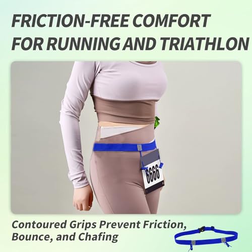 Stretch Fit Triathlon Number Belt No Pins Needed Comfortable Running Race Belt with Bib Holder for Marathon & More Blue - color: Blue