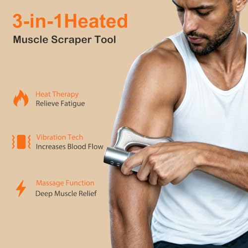 Heated Muscle Scraper Tool, Electric Fascia Knife Massager with Heating - color: Matt Silver