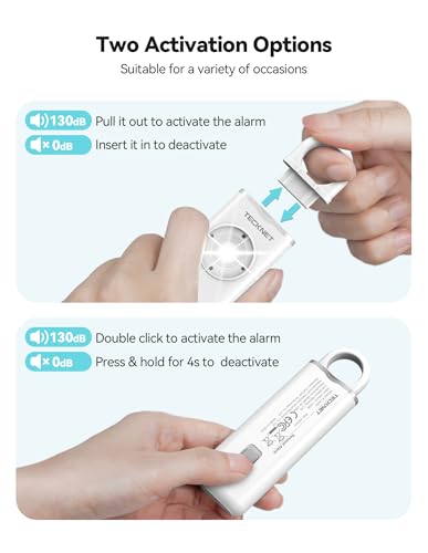 TECKNET Rechargeable Personal Safety Alarm for Women, 130dB Self Defense Keychain Alarm with SOS Strobe Light, Low Battery Notice, Loud Siren Safety Keychain for Girls Kids Elderly - White - color: White